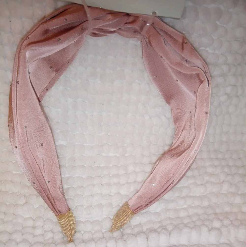 Dusty Rose Satin Rhinestone Knotted Wide Headband